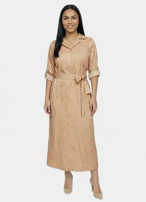 Abito lungo in jacquard con collo a camicia, Giulia Valli