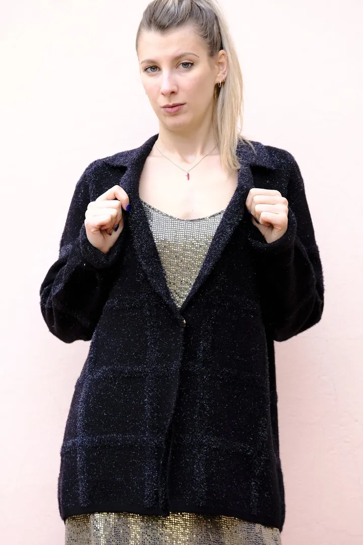 Giacca in tricot con inserti in orsetto effetto lurex, Giulia Valli
