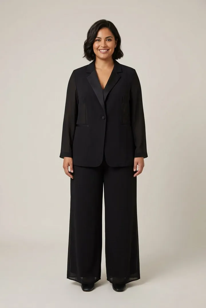 Tailleur con giacca monopetto e pantalone con spacchi, Giulia Valli